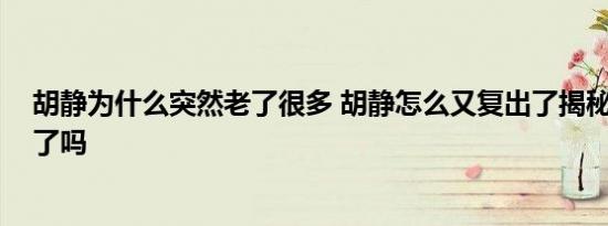 胡静为什么突然老了很多 胡静怎么又复出了揭秘 胡静离婚了吗