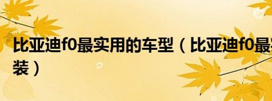 比亚迪f0最实用的车型（比亚迪f0最实用的改装）