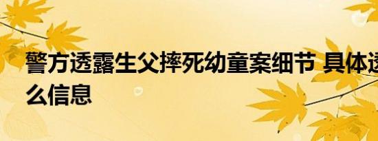 警方透露生父摔死幼童案细节 具体透露了什么信息