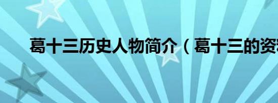 葛十三历史人物简介（葛十三的资料）