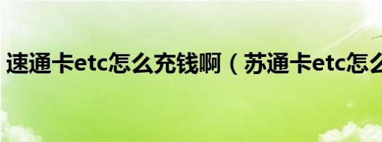速通卡etc怎么充钱啊（苏通卡etc怎么充值）
