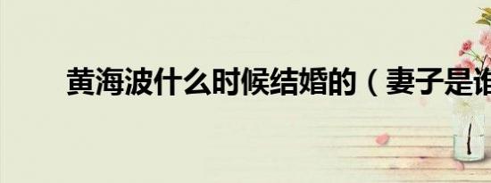 黄海波什么时候结婚的（妻子是谁）