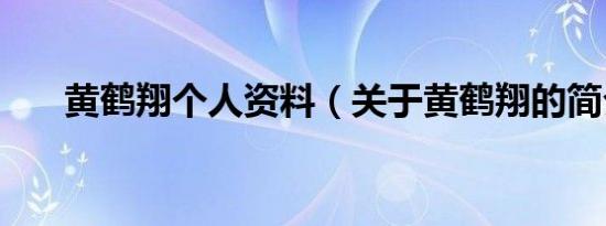 黄鹤翔个人资料（关于黄鹤翔的简介）