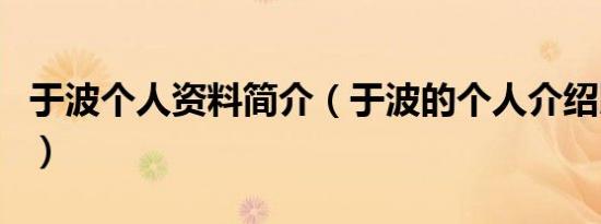 于波个人资料简介（于波的个人介绍以及作品）