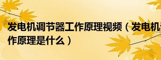 发电机调节器工作原理视频（发电机调节器工作原理是什么）