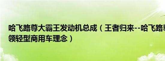 哈飞路尊大霸王发动机总成（王者归来--哈飞路尊大霸王引领轻型商用车理念）