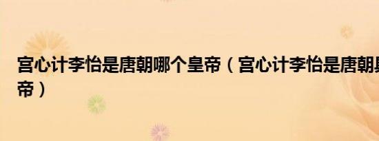 宫心计李怡是唐朝哪个皇帝（宫心计李怡是唐朝具体哪个皇帝）