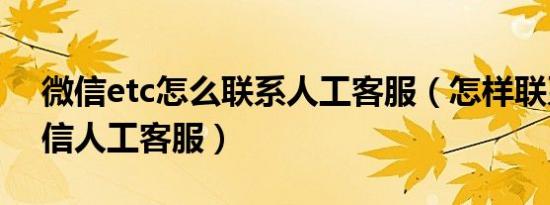 微信etc怎么联系人工客服（怎样联系etc微信人工客服）