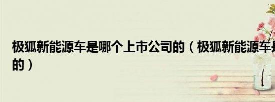 极狐新能源车是哪个上市公司的（极狐新能源车是哪个公司的）