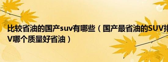 比较省油的国产suv有哪些（国产最省油的SUV排名国产SUV哪个质量好省油）