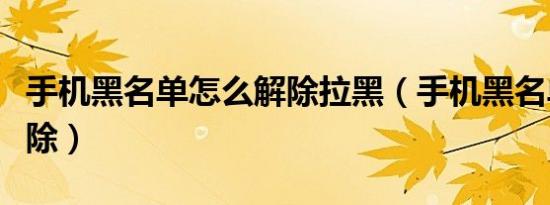 手机黑名单怎么解除拉黑（手机黑名单怎么解除）