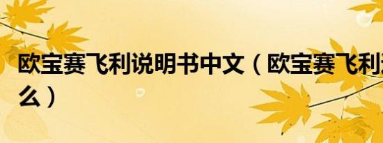 欧宝赛飞利说明书中文（欧宝赛飞利通病是什么）