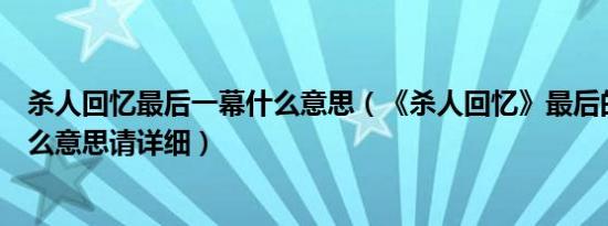 杀人回忆最后一幕什么意思（《杀人回忆》最后的结局是什么意思请详细）