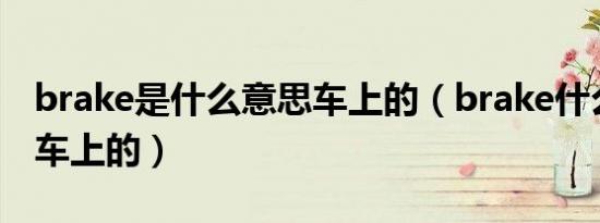 brake是什么意思车上的（brake什么意思汽车上的）