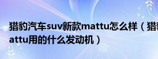 猎豹汽车suv新款mattu怎么样（猎豹汽车mattu用的什么发动机）