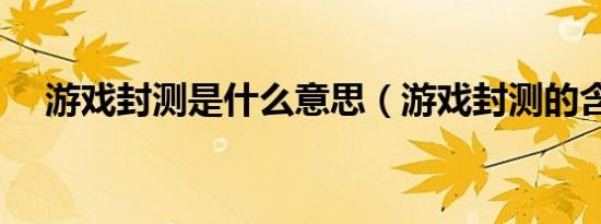 游戏封测是什么意思（游戏封测的含义）