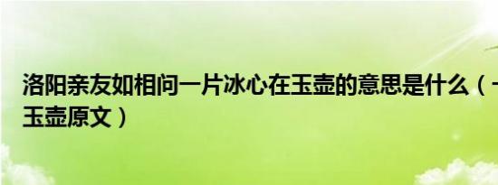 洛阳亲友如相问一片冰心在玉壶的意思是什么（一片冰心在玉壶原文）
