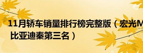 11月轿车销量排行榜完整版（宏光MINI夺冠 比亚迪秦第三名）
