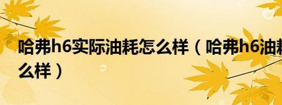 哈弗h6实际油耗怎么样（哈弗h6油耗水平怎么样）