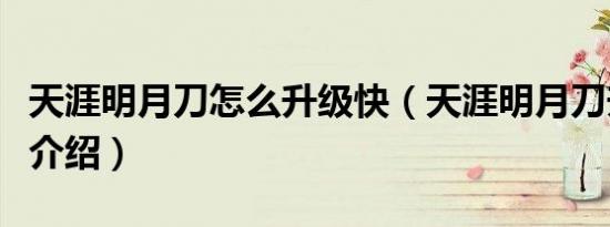 天涯明月刀怎么升级快（天涯明月刀升级方法介绍）