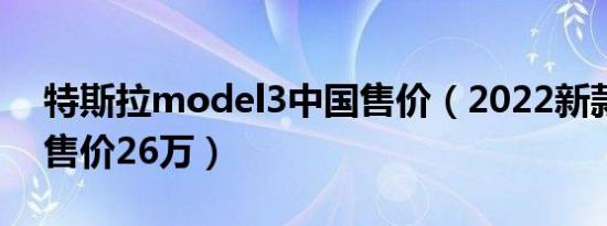 特斯拉model3中国售价（2022新款补贴后售价26万）