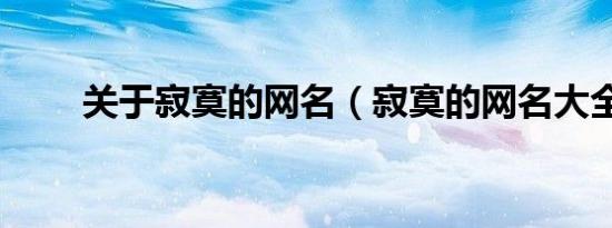 关于寂寞的网名（寂寞的网名大全）