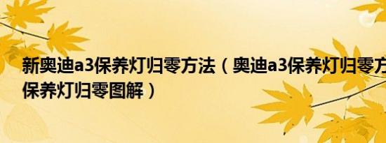 新奥迪a3保养灯归零方法（奥迪a3保养灯归零方法奥迪a3保养灯归零图解）