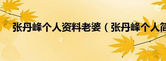 张丹峰个人资料老婆（张丹峰个人简介）