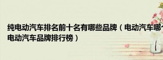 纯电动汽车排名前十名有哪些品牌（电动汽车哪个牌子好纯电动汽车品牌排行榜）