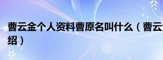 曹云金个人资料曹原名叫什么（曹云金个人介绍）