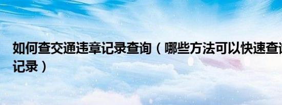 如何查交通违章记录查询（哪些方法可以快速查询交通违章记录）