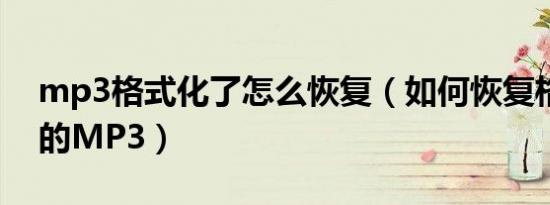 mp3格式化了怎么恢复（如何恢复格式化了的MP3）