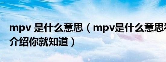 mpv 是什么意思（mpv是什么意思看过这些介绍你就知道）