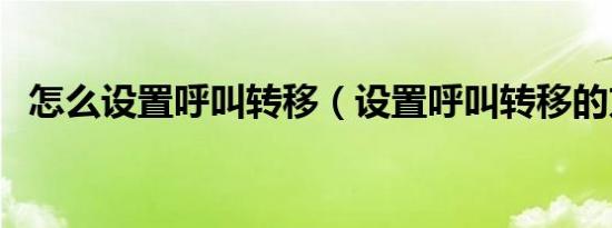 怎么设置呼叫转移（设置呼叫转移的方法）
