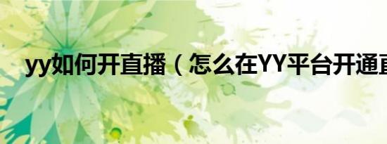 yy如何开直播（怎么在YY平台开通直播）