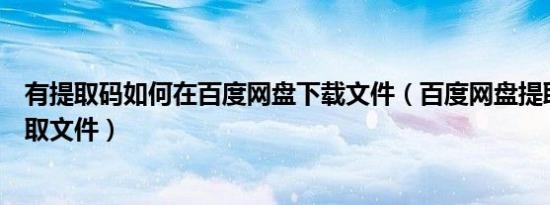 有提取码如何在百度网盘下载文件（百度网盘提取码怎么提取文件）