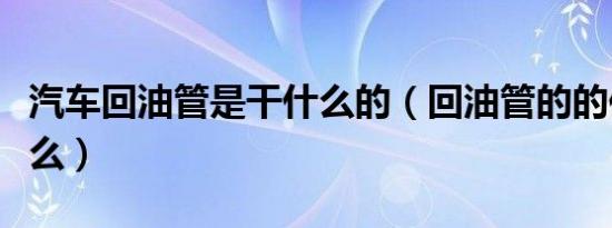 汽车回油管是干什么的（回油管的的作用是什么）