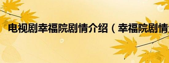 电视剧幸福院剧情介绍（幸福院剧情盘点）