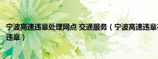 宁波高速违章处理网点 交通服务（宁波高速违章在哪里处理违章）