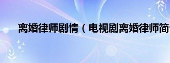 离婚律师剧情（电视剧离婚律师简介）