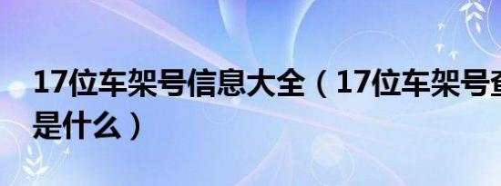 17位车架号信息大全（17位车架号查询网站是什么）