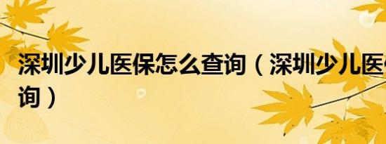 深圳少儿医保怎么查询（深圳少儿医保如何查询）