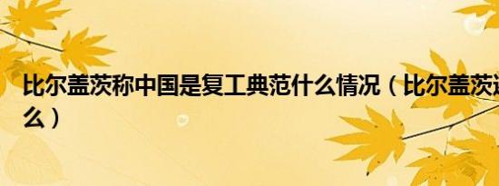 比尔盖茨称中国是复工典范什么情况（比尔盖茨还表达了什么）