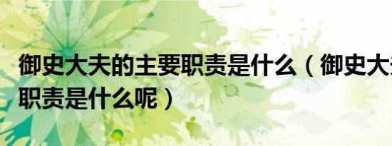 御史大夫的主要职责是什么（御史大夫的主要职责是什么呢）