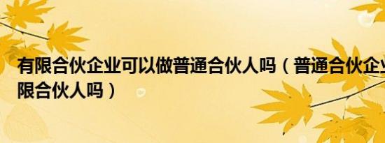 有限合伙企业可以做普通合伙人吗（普通合伙企业可以有有限合伙人吗）