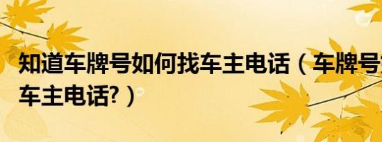 知道车牌号如何找车主电话（车牌号如何查到车主电话?）