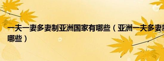 一夫一妻多妻制亚洲国家有哪些（亚洲一夫多妻制的国家有哪些）