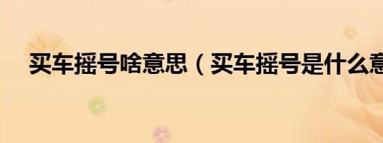 买车摇号啥意思（买车摇号是什么意思）