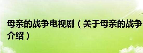 母亲的战争电视剧（关于母亲的战争电视剧的介绍）