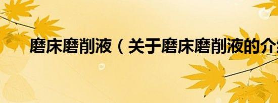 磨床磨削液（关于磨床磨削液的介绍）